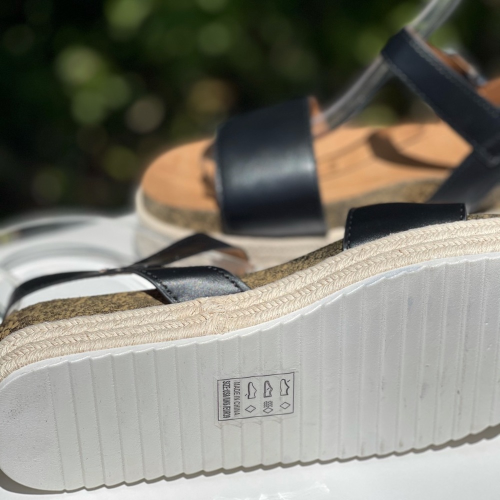 Qupid Cancun Black Rafia Espadrille Cork Wedge Platform Sandal - Picture 11 of 12